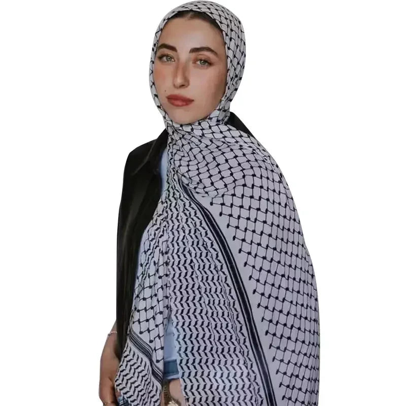 2024 New Print Keffiyeh Scarf Long Chiffon Printed Palestine Keffiyeh Scarf Hijab Muslim Women's Shawl 185*70cm